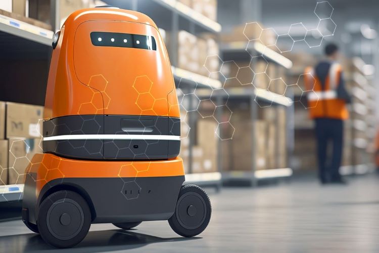 An autonomous robot in a warehouse