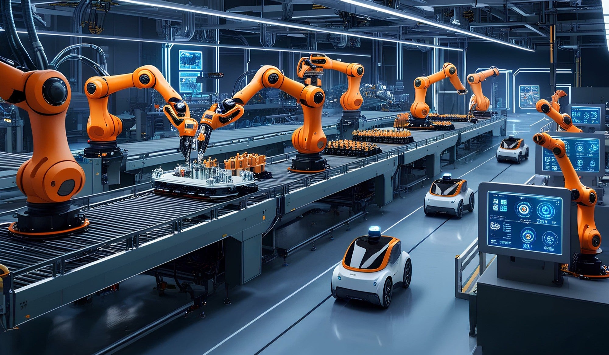 A group of robots in a factory