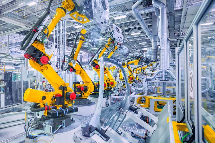 A group of robots in a factory