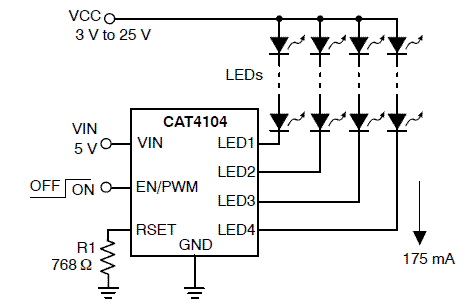 CAT4104: LED Driver, 4-Channels, 700 mA