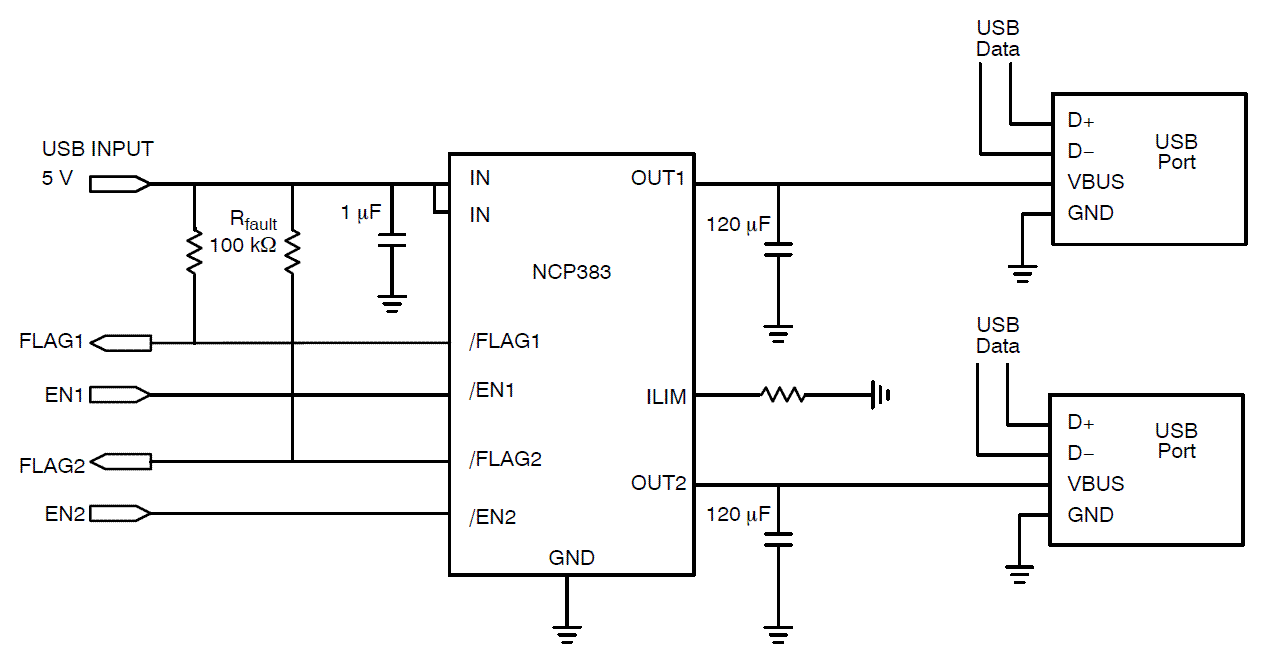 NCP383: Power Distribution Switch, Current-Limiting, Adjustable