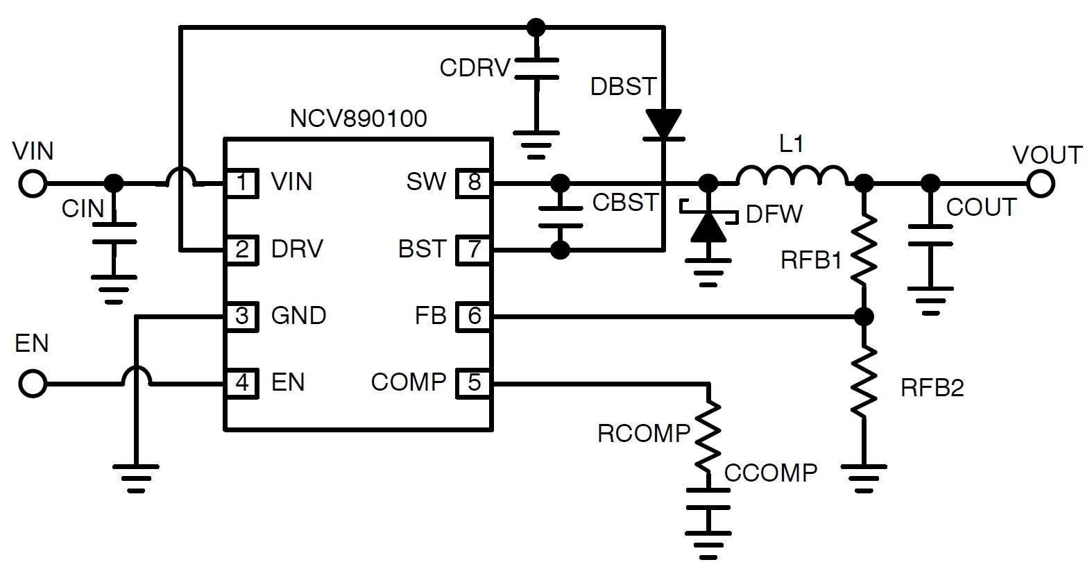 NCV890100: Automotive Switching Regulator, Buck, 1.2 A, 2 MHz