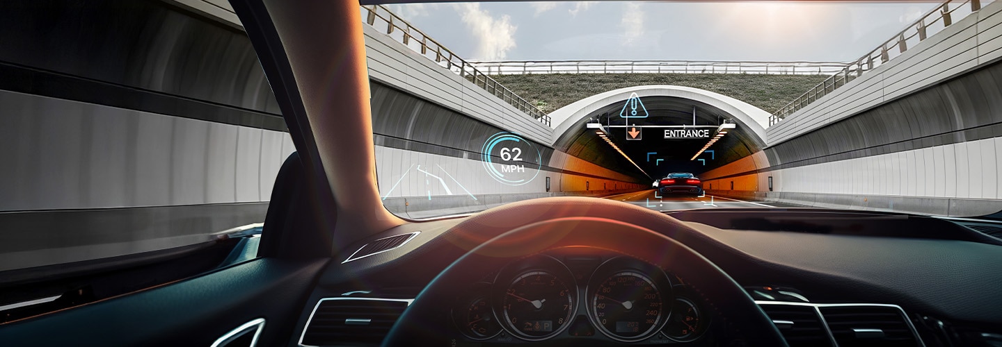 Car approaching a tunnel