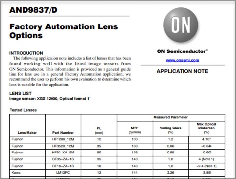 Factory Automation Lens Application Note Thumbnail